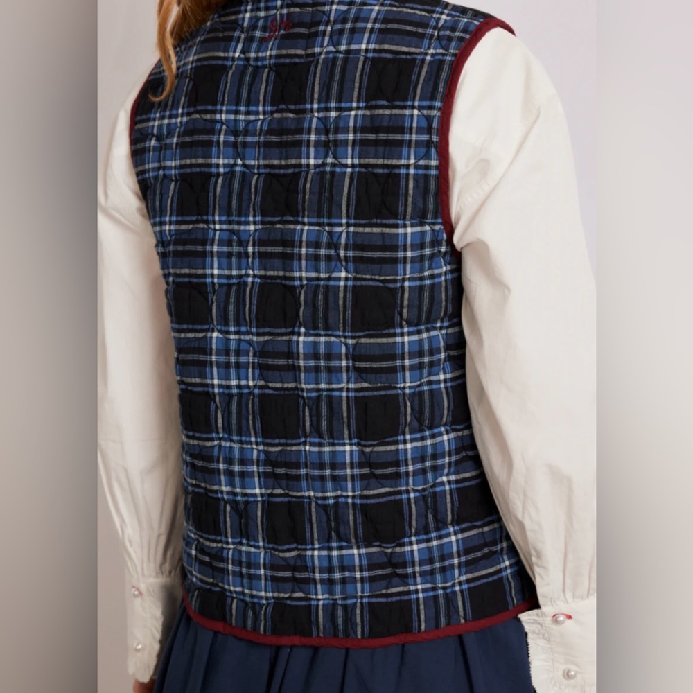 Damson Madder Anthropologie Alva Bow Gilet Vest Quilted Utility Blue Maroon 14 - Picture 11 of 16